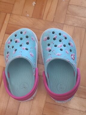 CROCS Kids Light Blue Clog with Pink Flamingo Strap